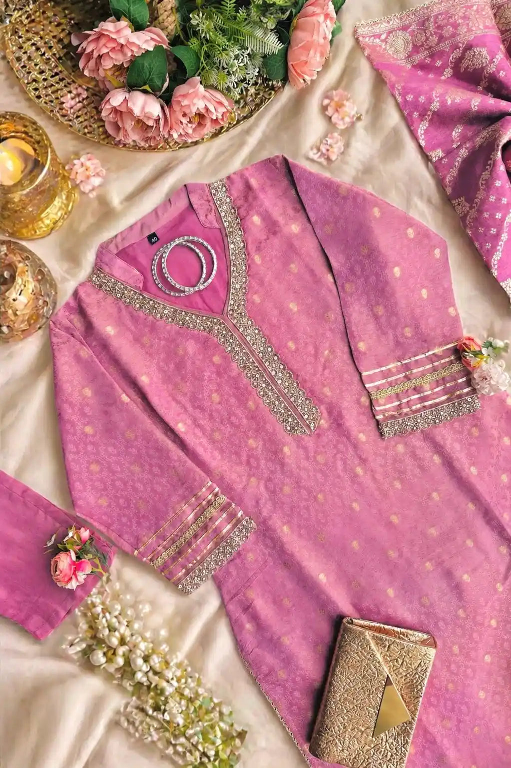 Orchid Pink Banarasi Suit Set