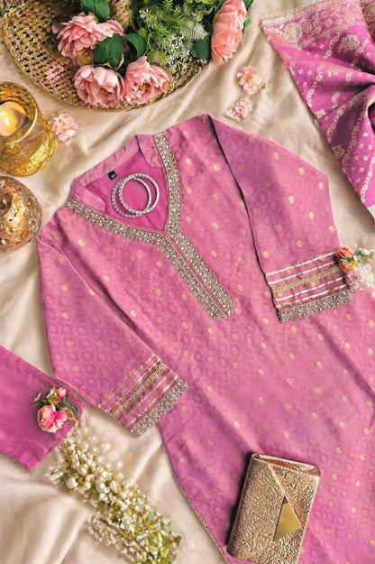 Orchid Pink Banarasi Suit Set