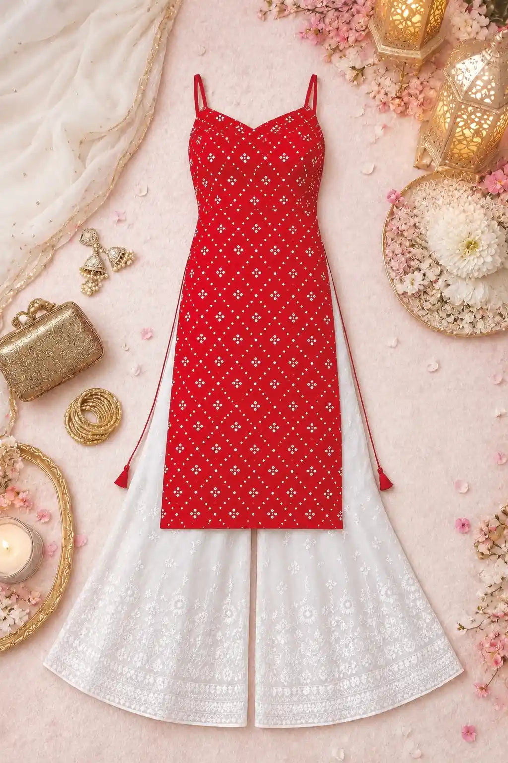 Gulnaz Red Hand Embellished Kurta