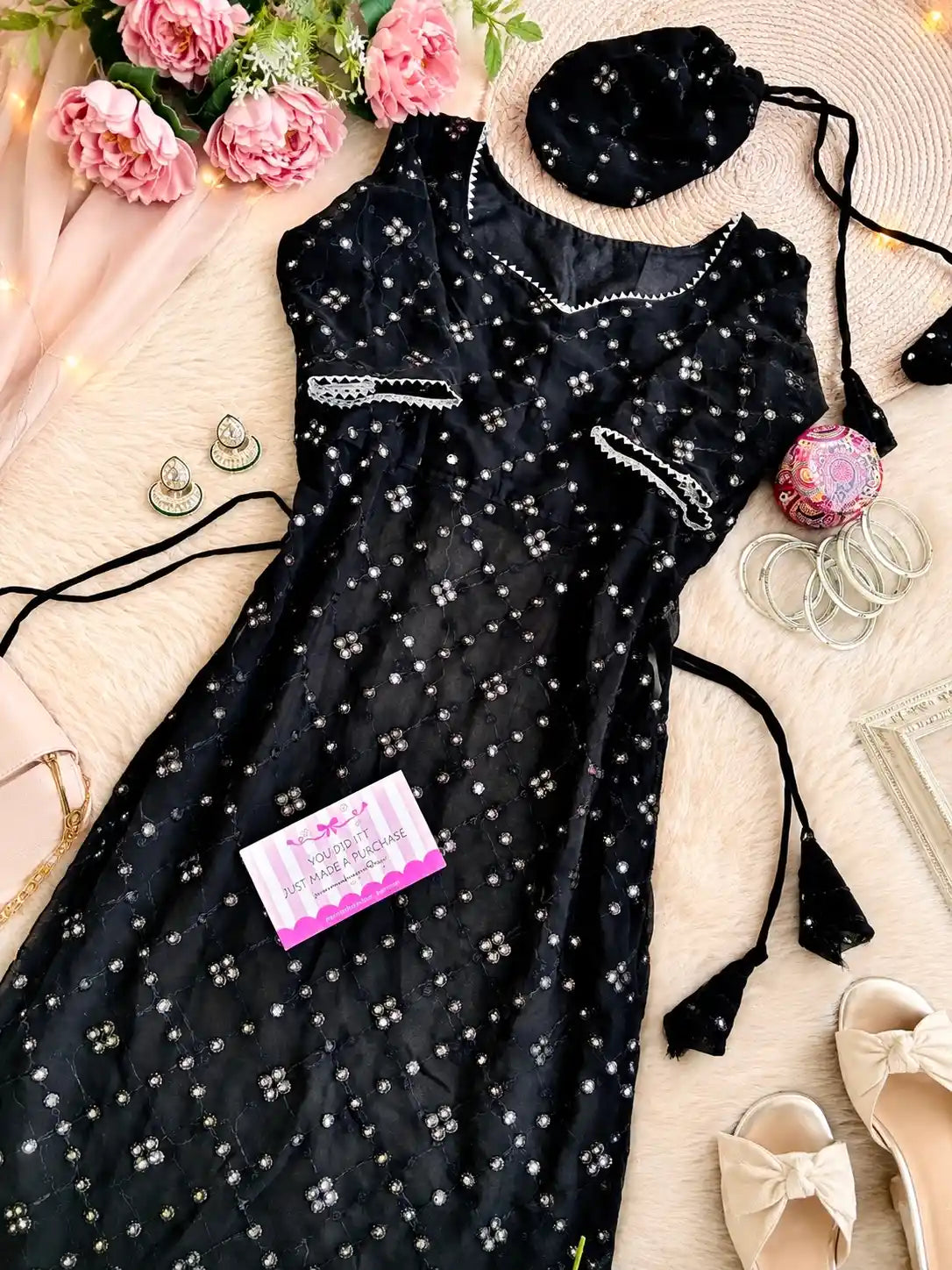 Classy Black Mirror Embroidered Gulnaz Kurta