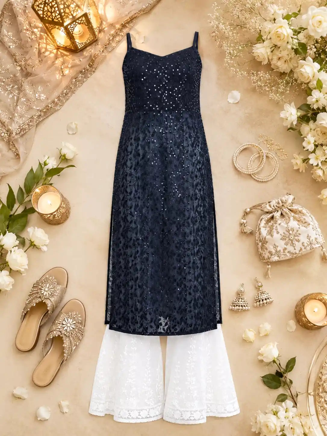 Azure Black Leaf Gulnaz Kurta