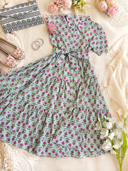 Pastel Block Collar Flared Dress