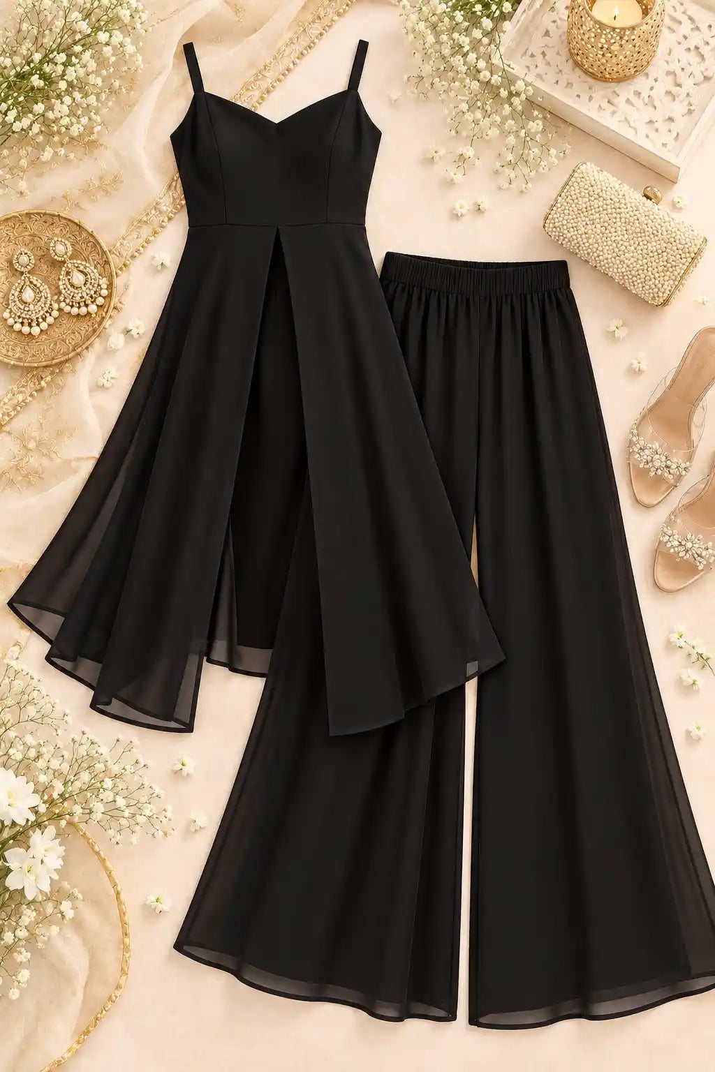 Noir Georgette Gulnaz Cord Set