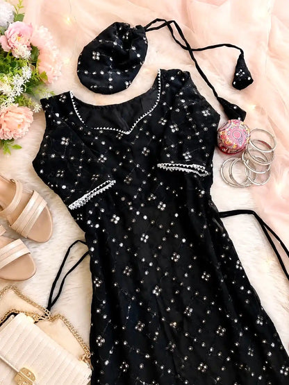 Classy Black Mirror Embroidered Gulnaz Kurta