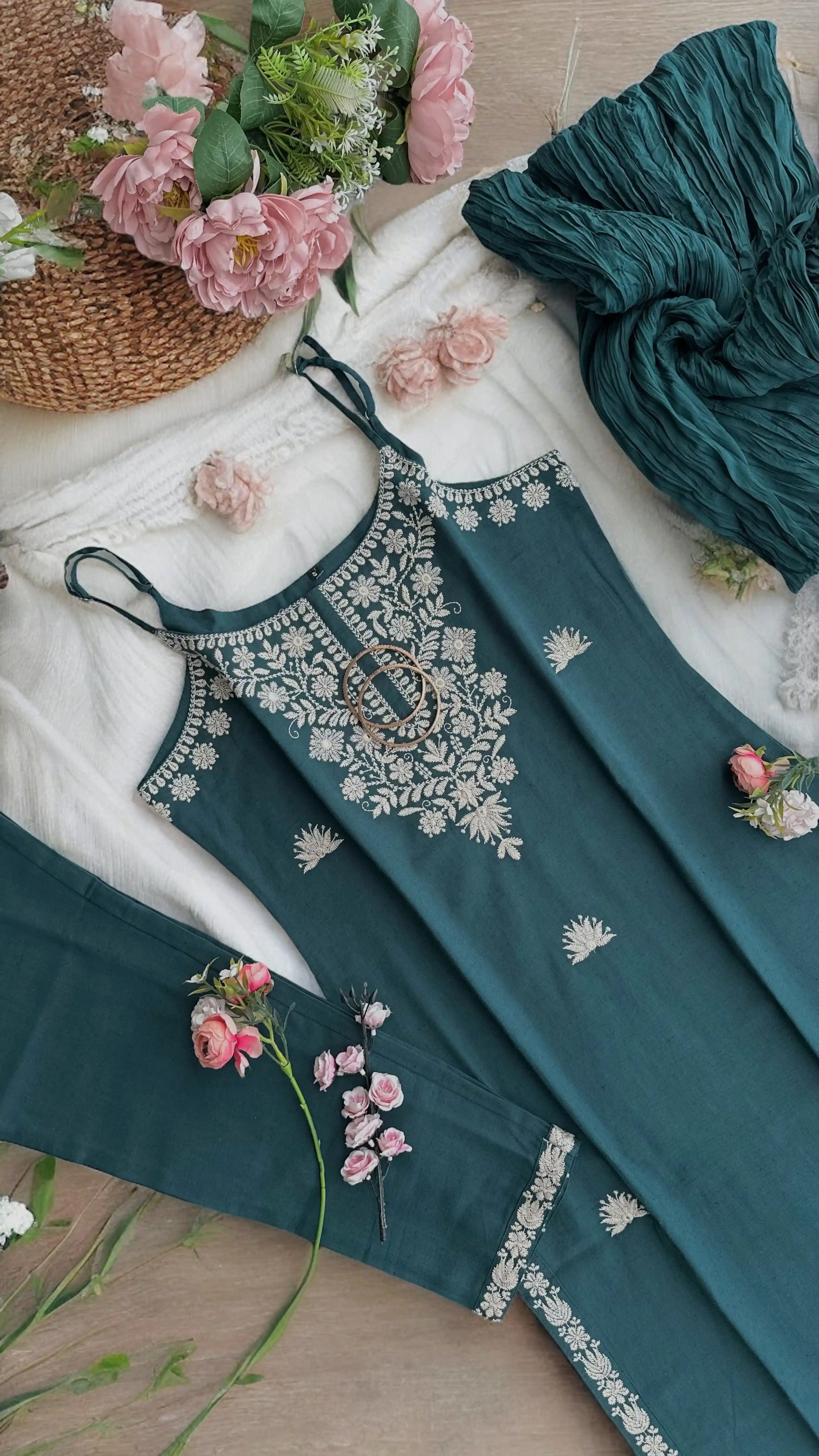 Deep Teal Embroidered Meher Suit