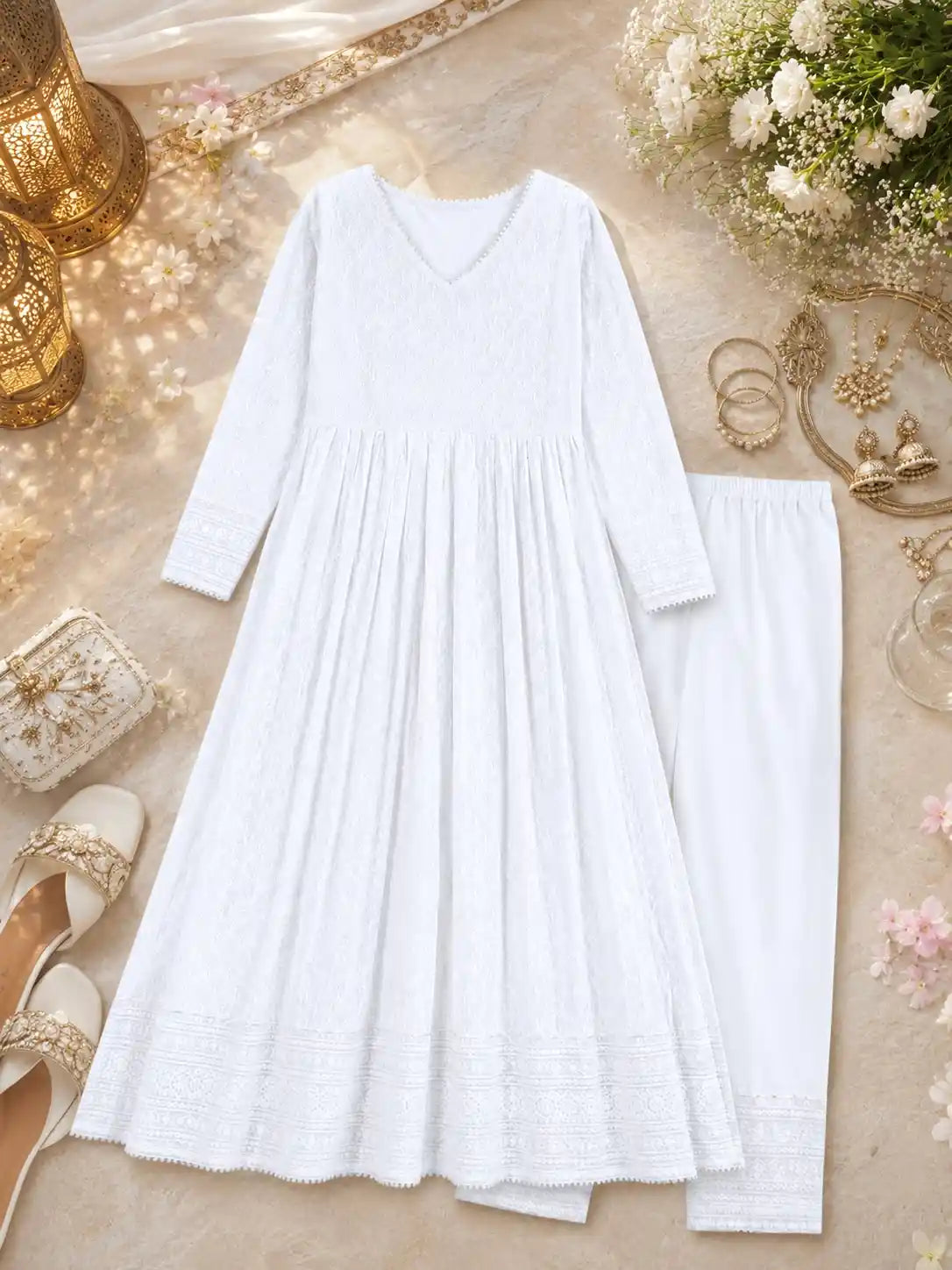 Pearl White Sequence Gulnaz Kurta
