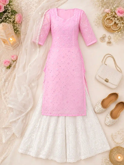 Santoshi’s Pink Mirror Embroidered Gulnaz Kurta