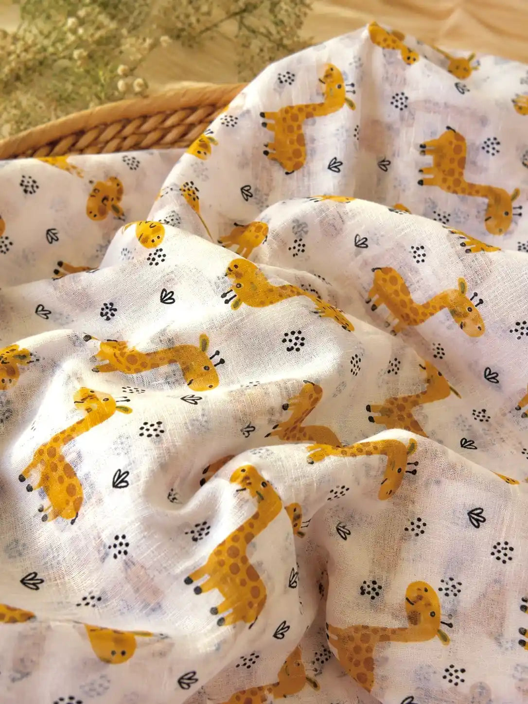 White Giraffe Print Cotton Fabric Cut