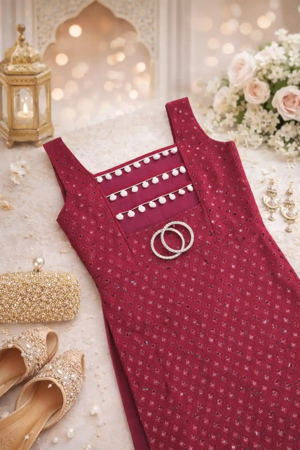 Nakhra Maroon Gulnaz Embroidered Kurta
