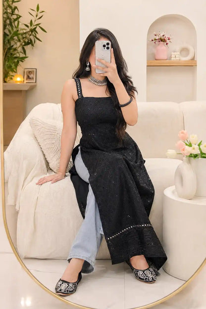 Sunlit Black Sequence Gulnaz Kurta