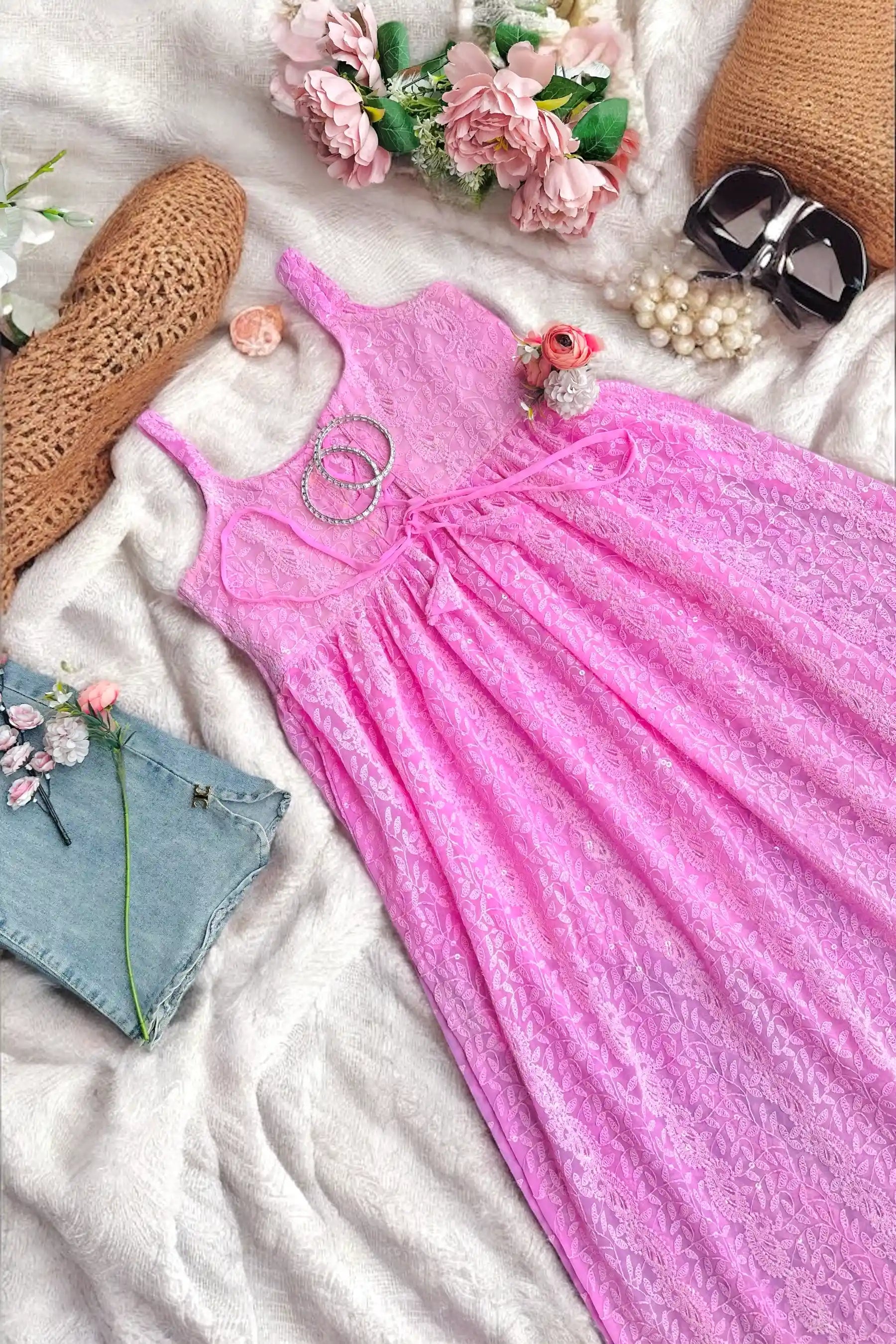 Blush Pink Dori Gulnaz Embroidered Kurta - Passion for Fashion by Shivani