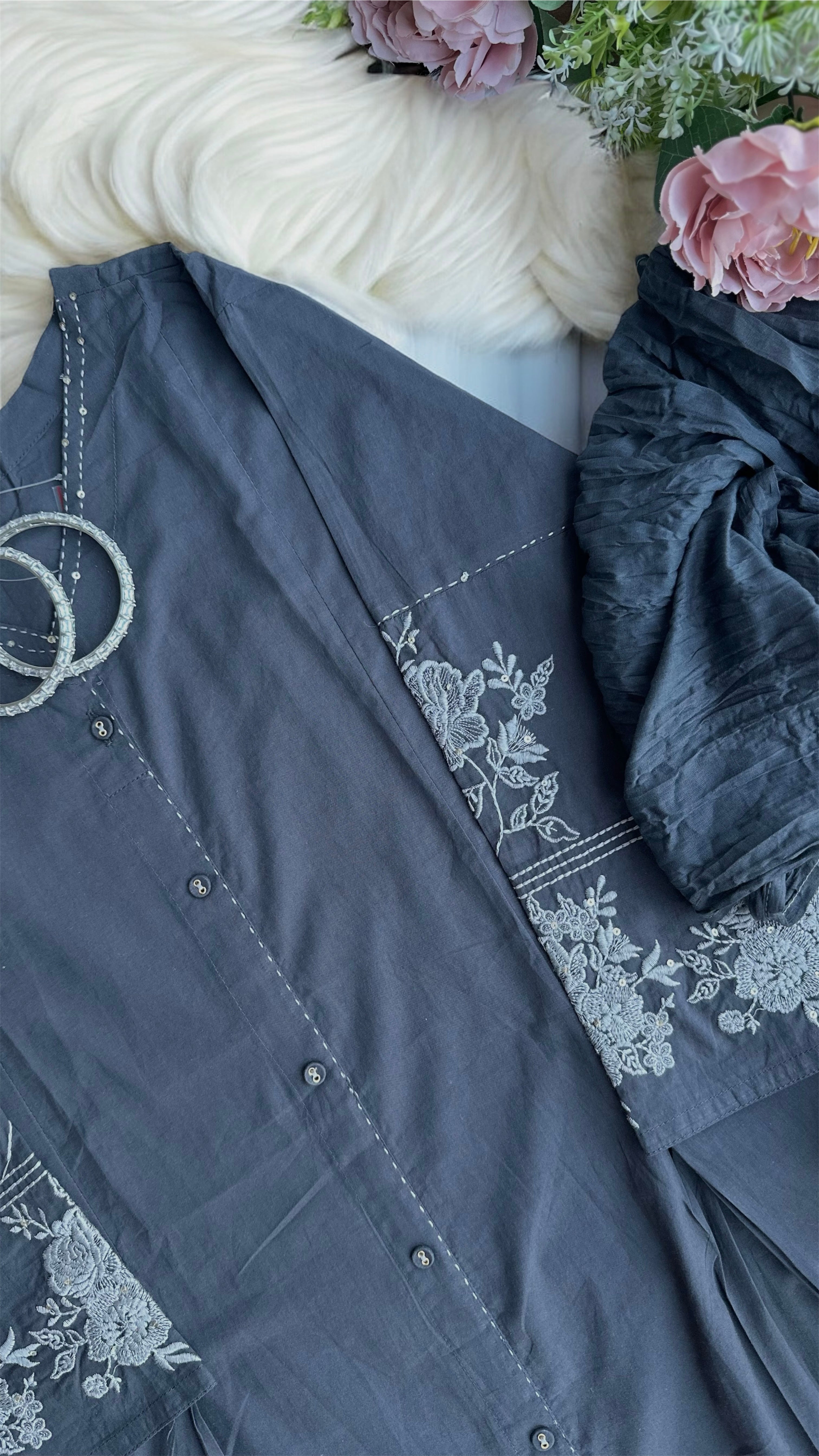 Meher Charcoal Embroidered Suit Set