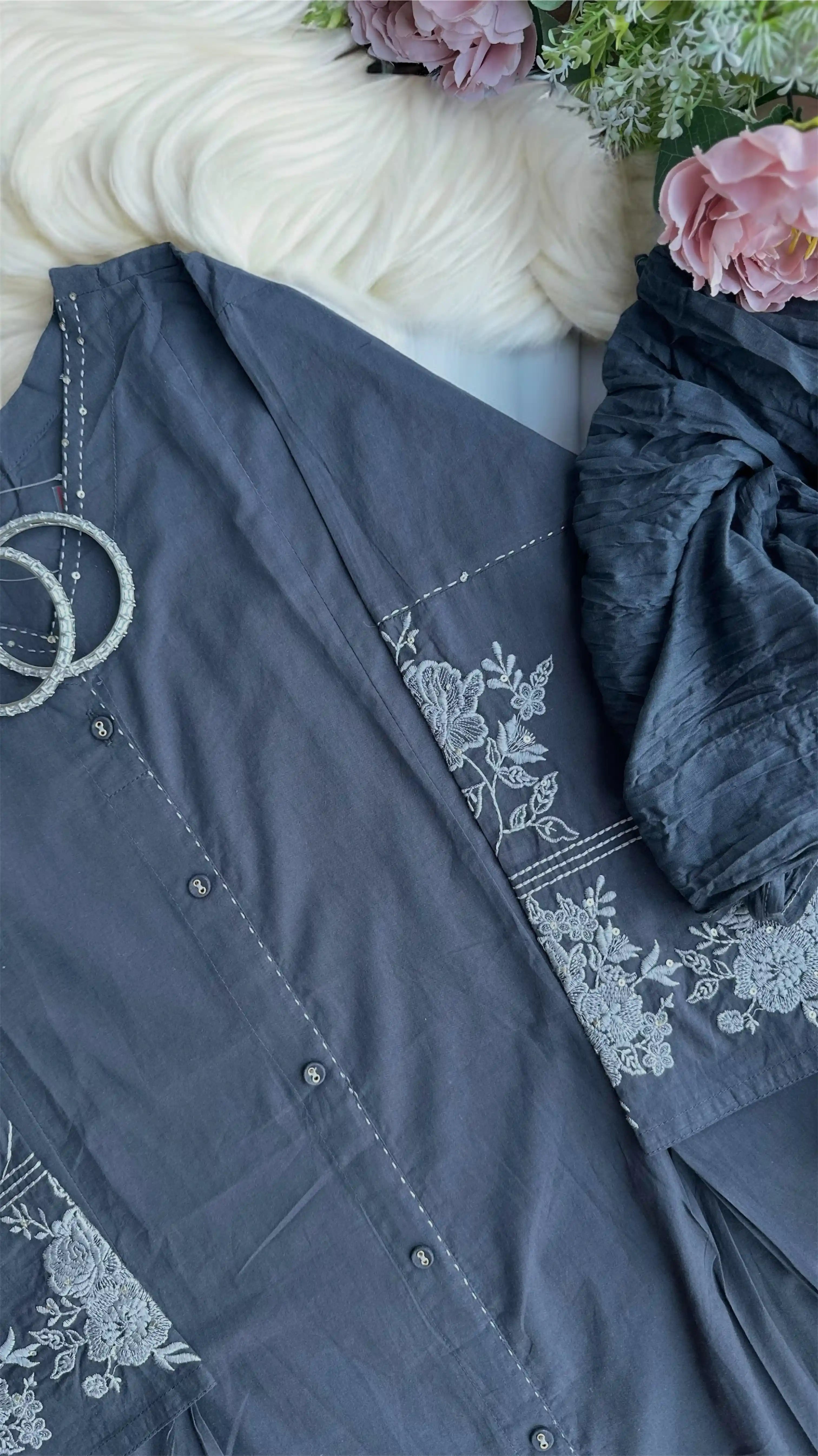 Meher Charcoal Embroidered Suit Set