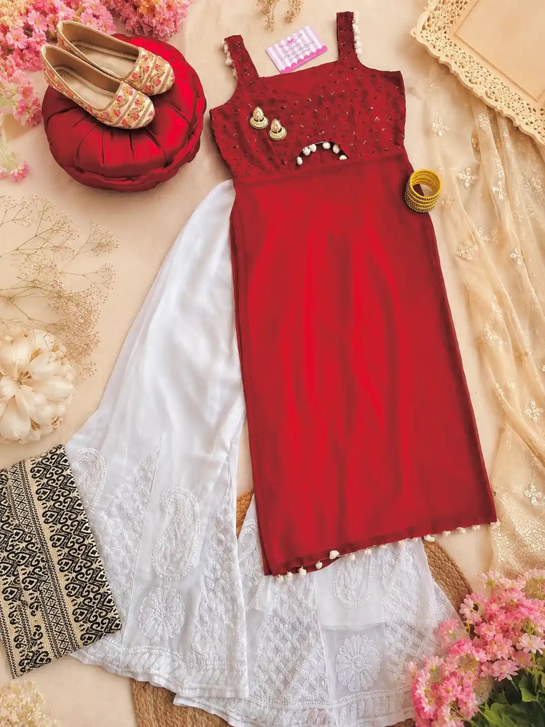 Rosey Maroon Embroidered Gulnaz Kurta