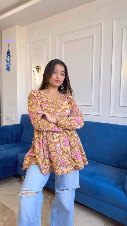 Manie’s Yellow Jaipuri Short Top