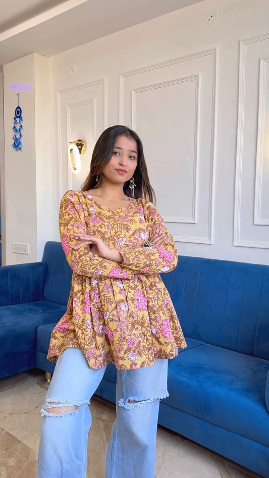 Manie’s Yellow Jaipuri Short Top