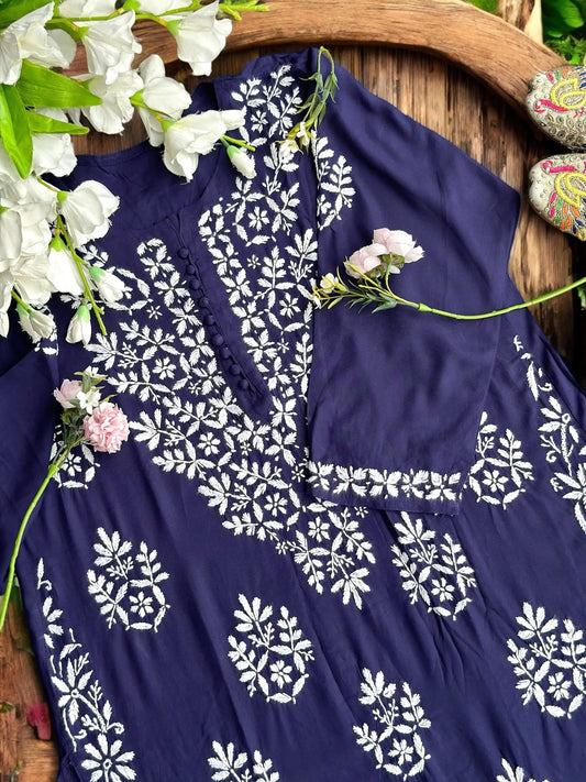 Shimmer Blue Gulzar Chikan Kurta