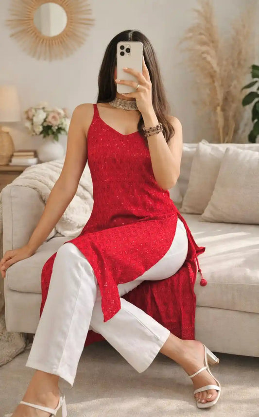 Scarlet Sequin Dori Side Slit Kurta