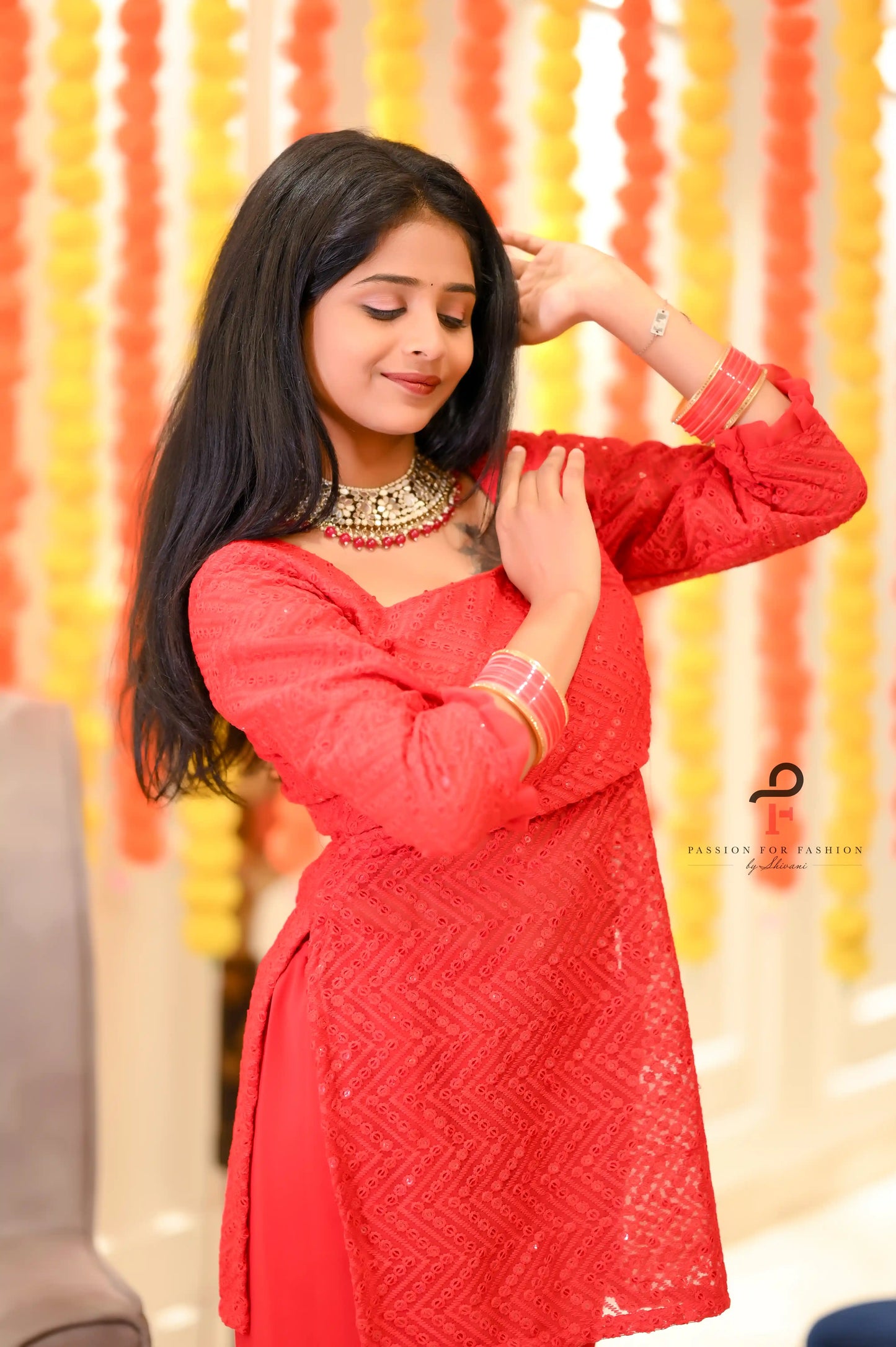 Sparkle Red Gulnaz Sharara Set