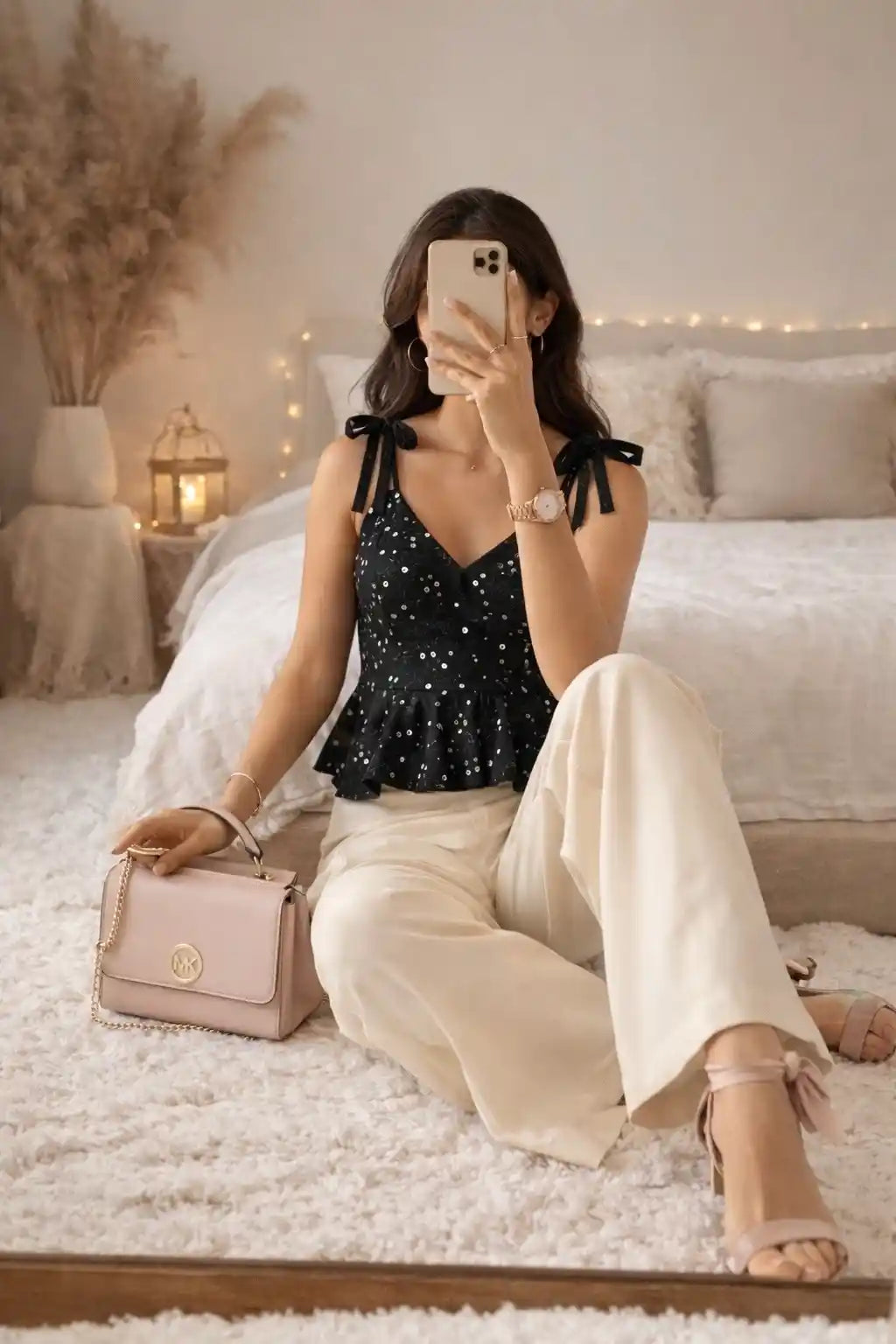 Midnight Mirror Bloom Peplum Top