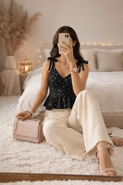 Midnight Mirror Bloom Peplum Top