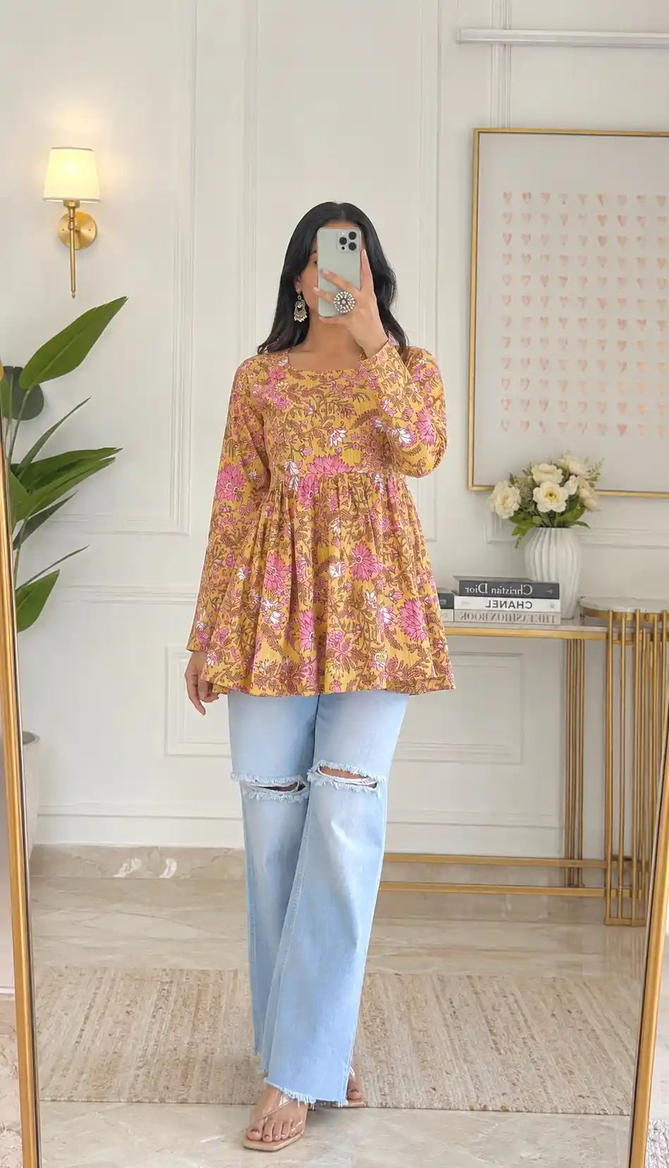 Manie’s Yellow Jaipuri Short Top