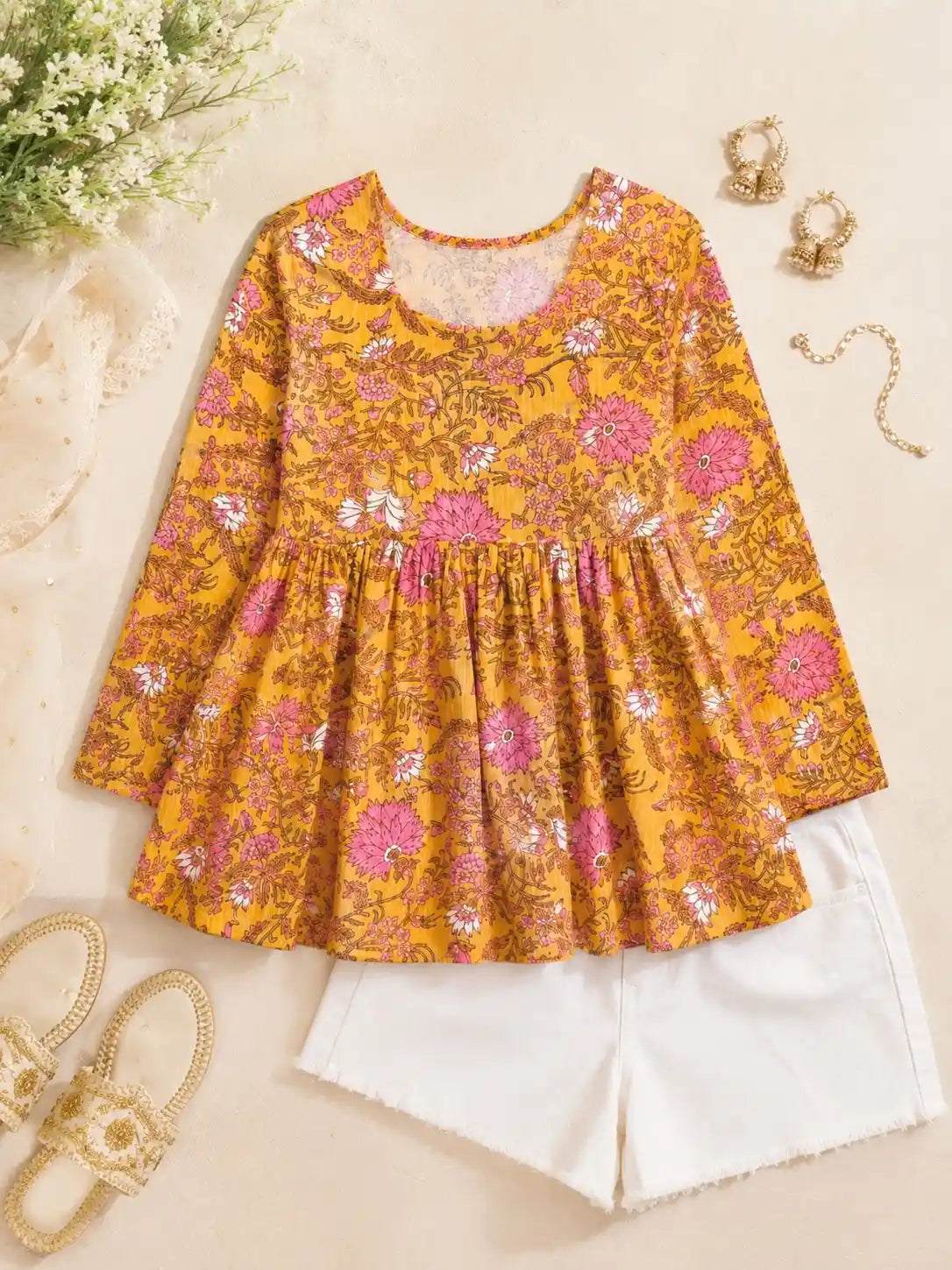 Manie’s Yellow Jaipuri Short Top