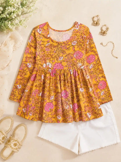 Manie’s Yellow Jaipuri Short Top