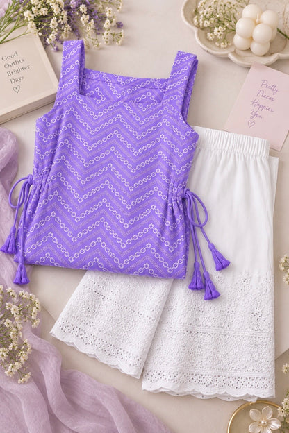 Gulnaz Lavender Chevron Embroidered Kurta