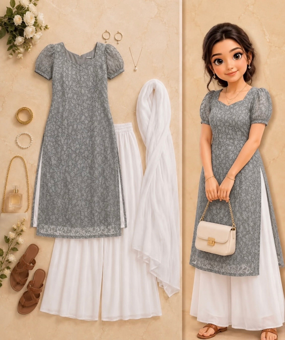 Grey Embroidered Gulnaz Designer Kurta