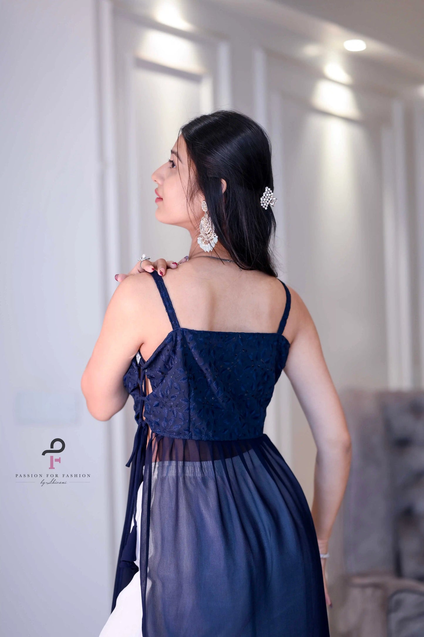 Monochrome Blue Embroidered Gulnaz Kurta