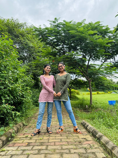 Gulmohar Green Handblock Kurti - Passion for Fashion by Shivani