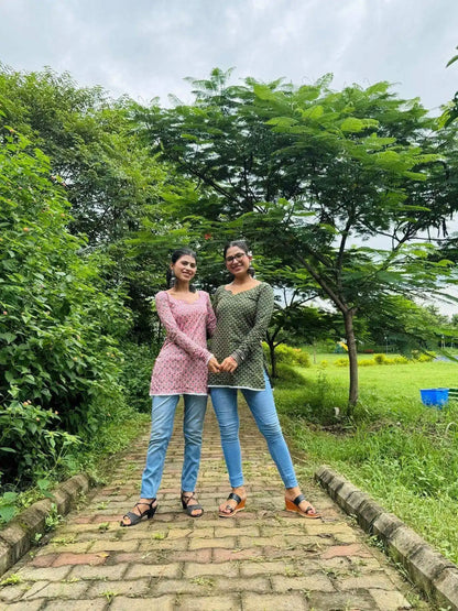 Gulmohar Green Handblock Kurti