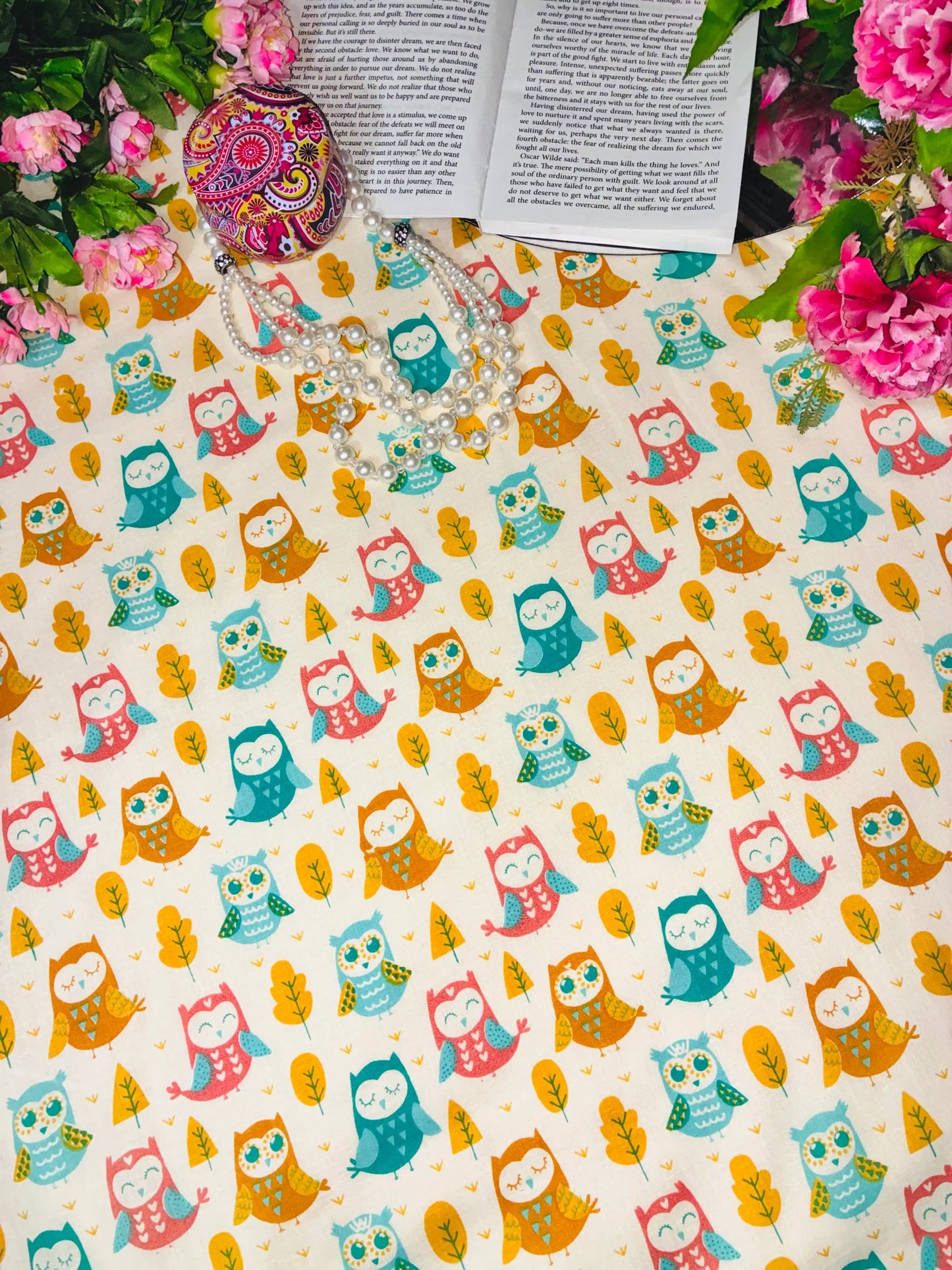 Cute Owl Print Cotton Fabric