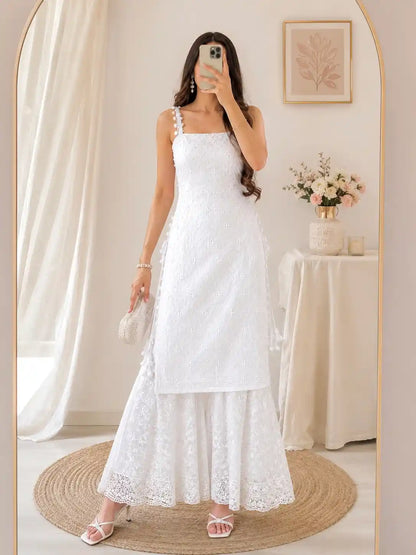 Embroidered White Mirror Gulnaz Kurta
