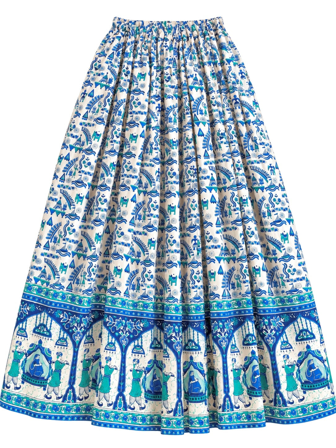 Blue Jaipuri Folk Art Printed Twirl Skirt