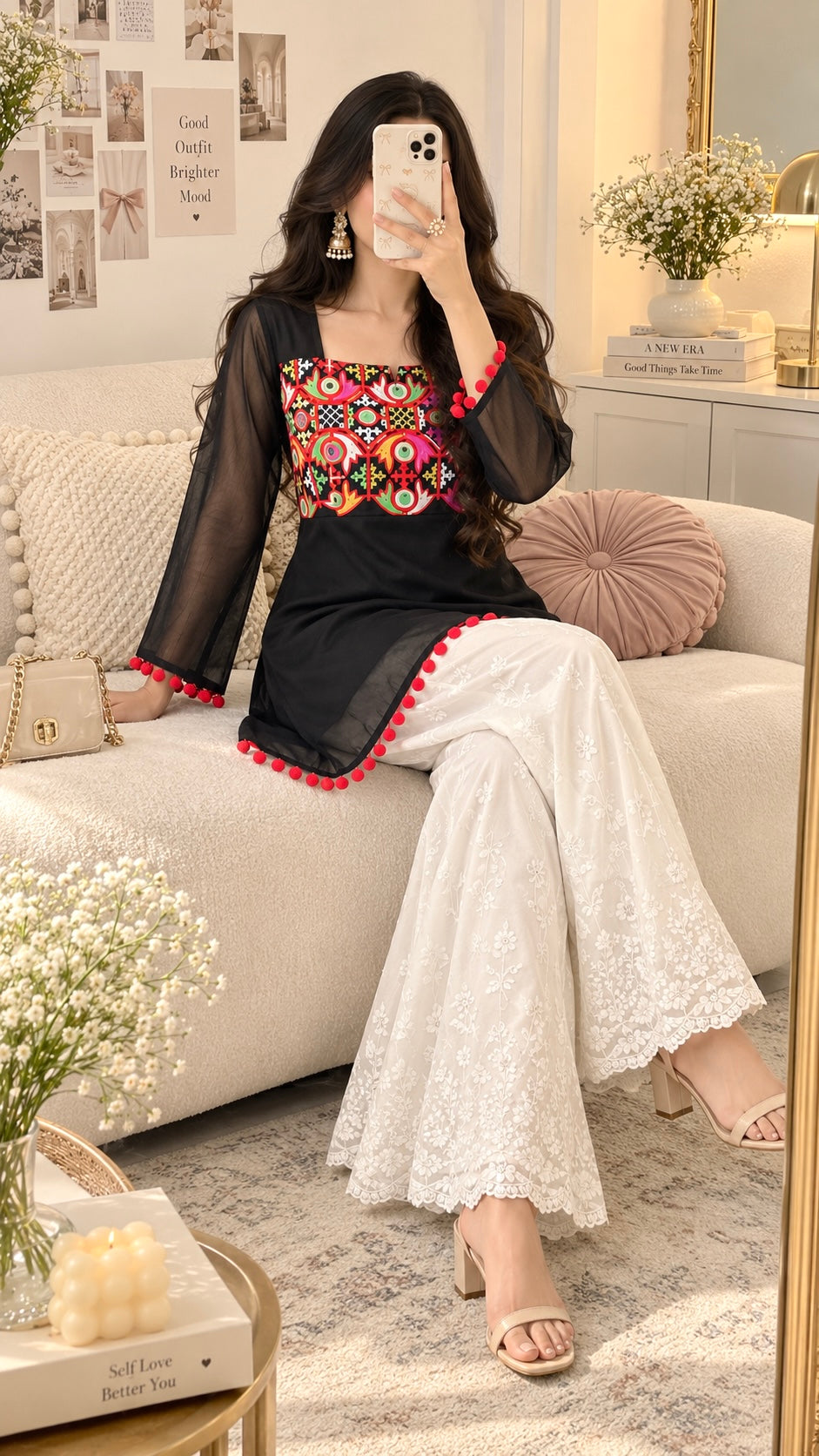 Gamti Gulnaz Embroidered Black Kurta