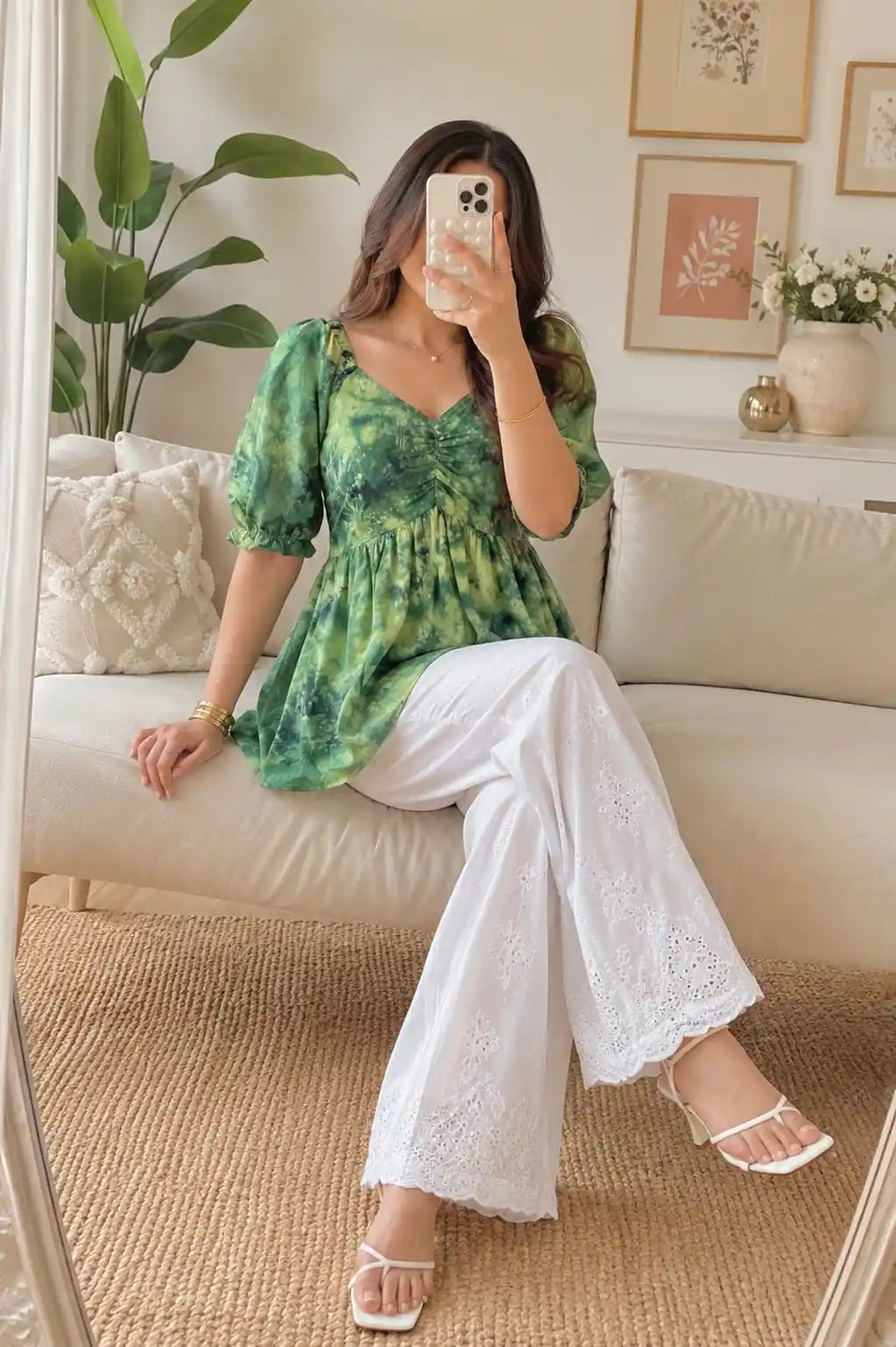 Forest Green Tye Dye Peplum Top