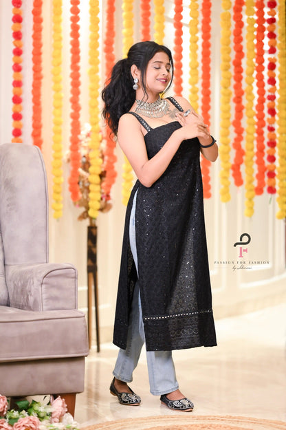 Sunlit Black Sequence Gulnaz Kurta