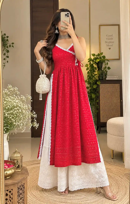Swati's Rose Maroon Angrakha Gulnaz Kurta