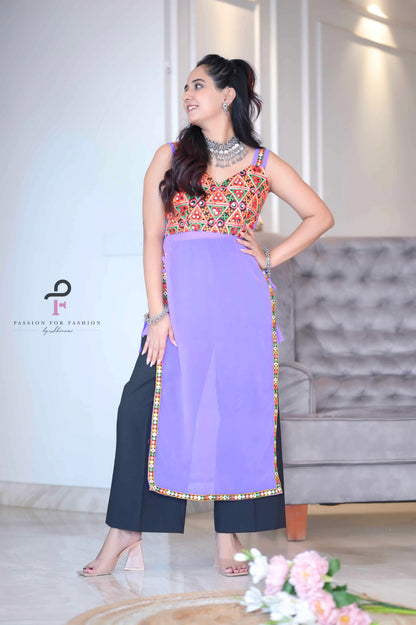 Rosy Lilac Gulnaz Embroidered Kurta