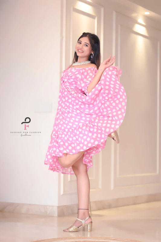 Dreamy Pink Polka Georgette Twirl Dress