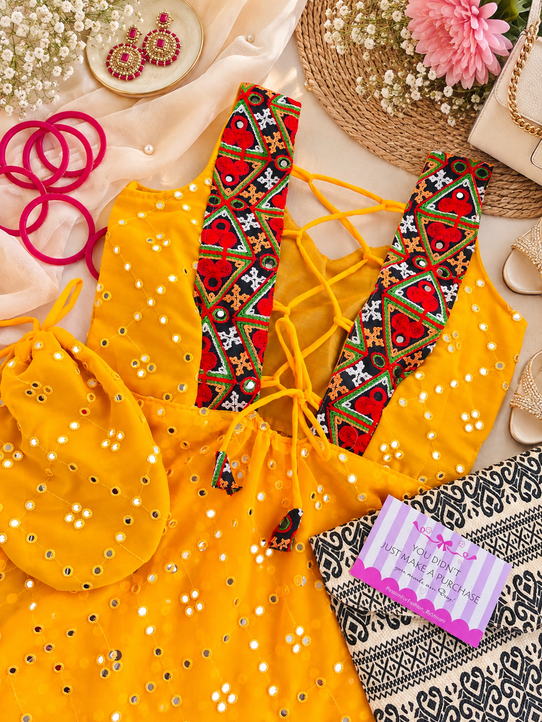Yellow Mirror Back Tie Gulnaz Kurta