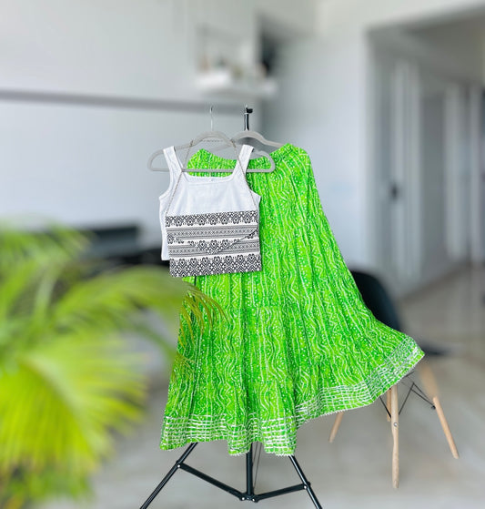 Green Bandhej Jaipuri Twirl Skirt