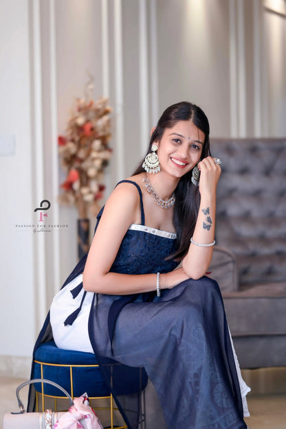 Monochrome Blue Embroidered Gulnaz Kurta