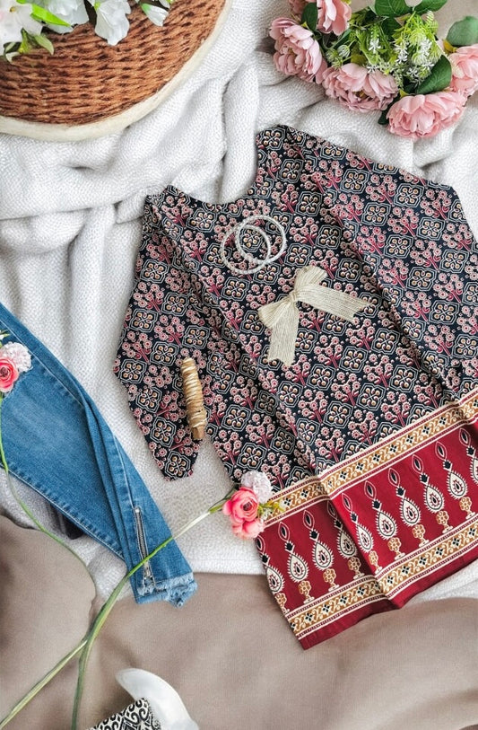 Block Sanganeri Short Kurta