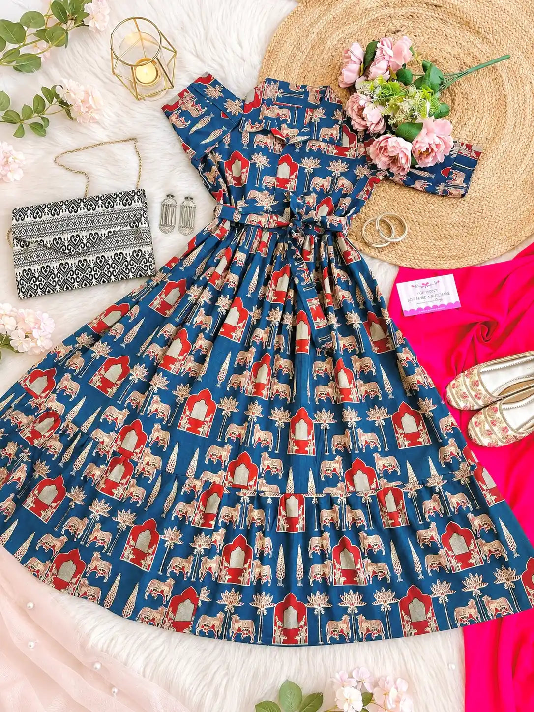 Blue Worli Collar Flared Dress