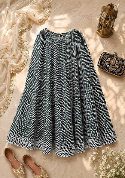 Green Lehriya Jaipuri Twirl Skirt