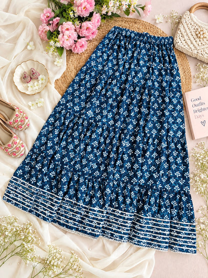 Jaipuri Indigo Block Flared Twirl Skirt