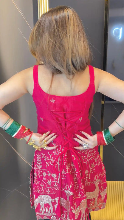 Hot Pink Hand Embroidered Kurta